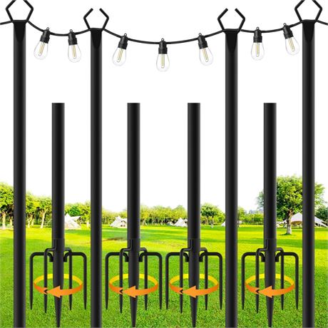 SINLEY 4 Pack String Light Poles,10 Ft Metal Poles with Fork for Outdoor String