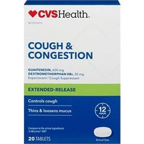 CVS 12HR Cough and Congestion Relief Extended Release Tablets, 20 CT