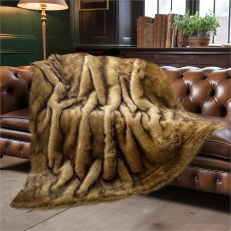 HOMFINE Luxury Faux Fur Blanket - Super Warm Thick Long Fluff Fuzzy Throw