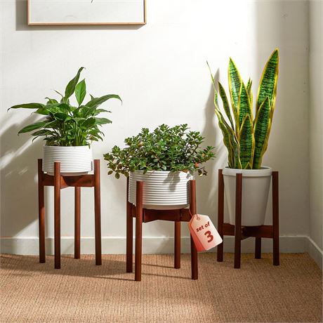GENTINGBRO Adjustable Plant Stand Indoor, Bamboo Plant Holder 8 to 12 Inches, 3
