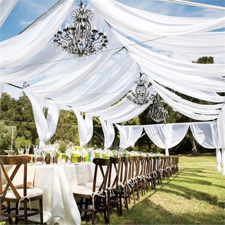 6 Panels White Wedding Ceiling Drapes 5ftx30ft Ceiling Drapes Chiffon Fabric