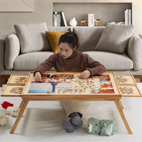 TEAKMAMA 1500 Piece Wooden Jigsaw Folding Puzzle Board, Puzzle Table with Legs