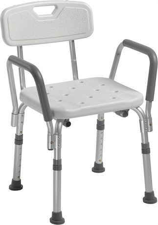 Drive Medical 12445KD-1 Shower Chair with Back and Padded Arms, Adjustable