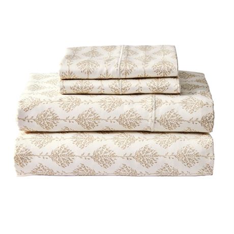 Better Homes & Gardens 4-Piece 400 Thread Count Botanical Stripe Almond Biscuit