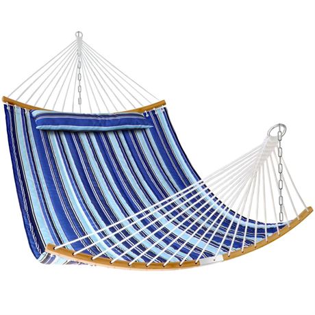 Quilted Fabric Hammock with Pillow 11 FT Double Hammock with Spreader Bar,