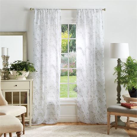 Martha Stewart Bellefield Floral Sheer Curtain Panel Pair, Linen, Pole Top,