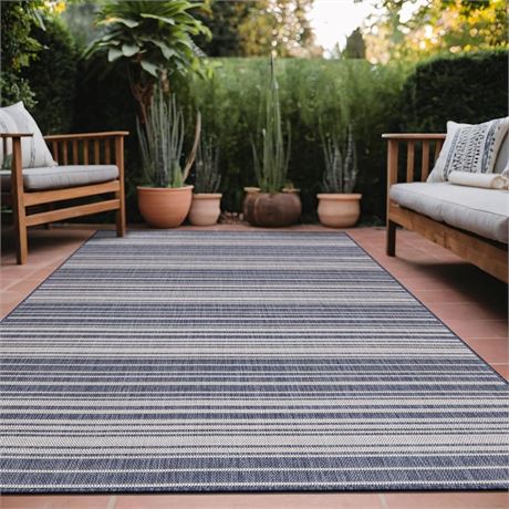 Stripe Outdoor Rug 5x7 Washable Outside Carpet for Indoor Patio Porch