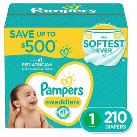 OFFSITE Pampers Swaddlers Diapers, Size 1 (8-14 Pounds), 210 Count