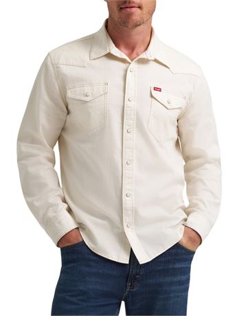 Wrangler® Men's Slim Fit Long Sleeve Woven Twill Denim Shirt with Sunglasses