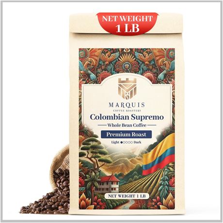 Marquis - Colombian Supremo Coffee Beans, Rich and Bold, Fresh Coffee with a