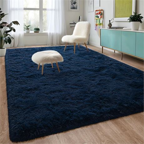 DweIke Fluffy Navy Blue Rugs for Bedroom Living Room, 4x6 Feet Soft Plush