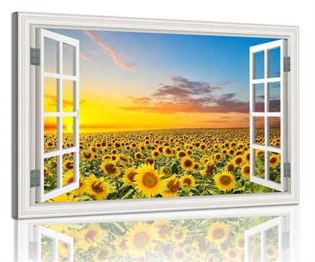Sunflower Wall Art Decor for Living Room Window Style Sunset Canvas Picture for