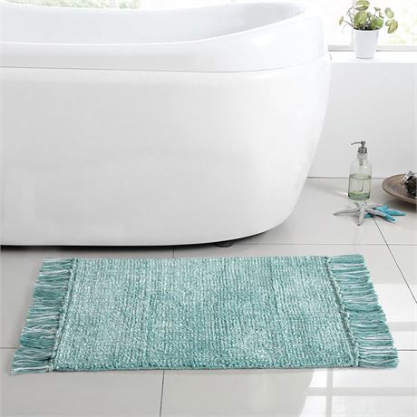 Better Homes & Gardens 100% Cotton Fringe Aqua Reversible Bath Rug