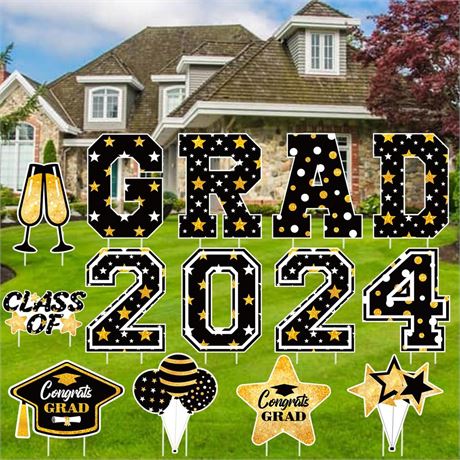 14 PCS 2024 Graduation Decorations 16 Inch Waterproof Graduation Yard Signs