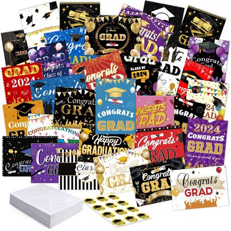 32 Graduation Cards Bulk, Assorted Congrats Grad Cards 2024 with Envelopes and