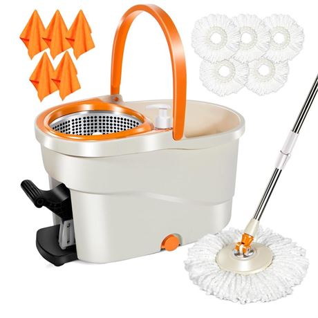 MASTERTOP Mop and Bucket with Wringer Set for Home, Spin Mop and Bucket with 5