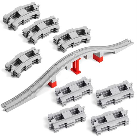 34 Pieces Train Bridge Track, Classic Railway Track with 12 Curved Tracks, 12