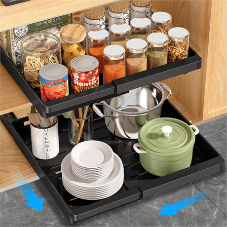 2 Pack Pull Out Cabinet Organizers Expandable (11.6''-17.5''), Plastic Slide