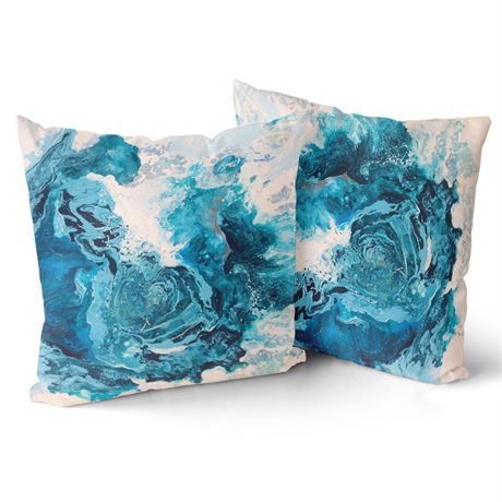 Navy Blue Marble Pillow Cover 18x18 Inch Set of 2 Abstract Pillow Covers, Blue