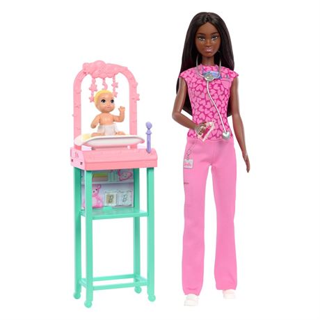 Barbie Baby Doctor Doll with Brunette Fashion Doll, 1 Baby Doll, Furniture &
