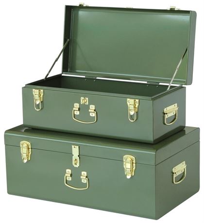 Vixdonos Metal Trunk Decorative Storage Box Set of 2 College Dorm Chest with