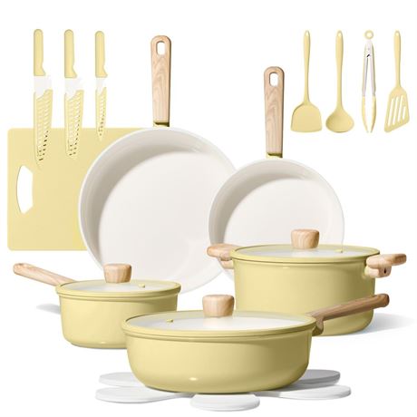 CAROTE 24pcs Ceramic Cookware Set, Pots and Pans Non Stick Kitchen Cookware