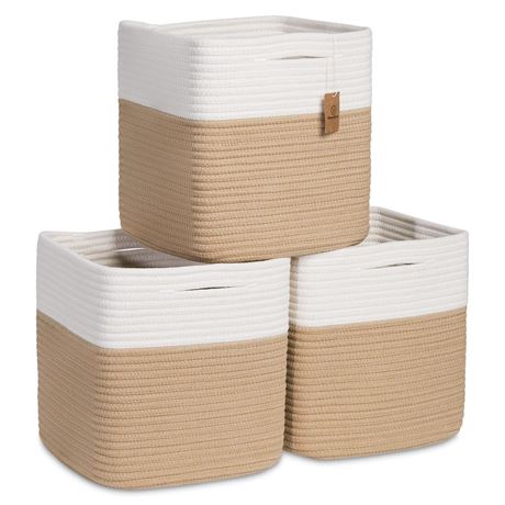 NaturalCozy Storage Cubes 11 Inch Cotton Rope Woven Baskets for Organizing,