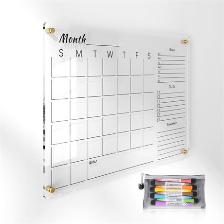 24x16" Clear Acrylic Wall Calendar with Dry Erase Surface, Monthly Planner