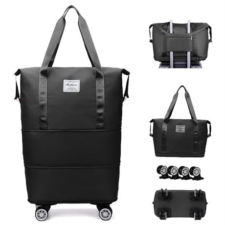 Foldable Travel Bag Expandable,Rolling Duffle Bag with Wheels,Weekender Travel