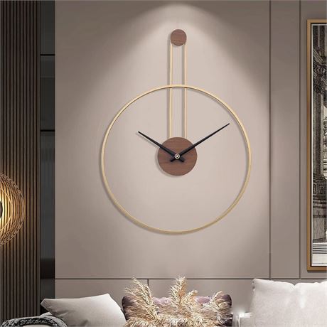 YISITEONE Large Decorative Wall Clock for Living Room,Metal & Walnut Dial Home