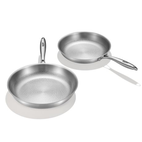 Titanium pans for cooking Non Stick,10"+12" Uncoated Hammered titanium pro