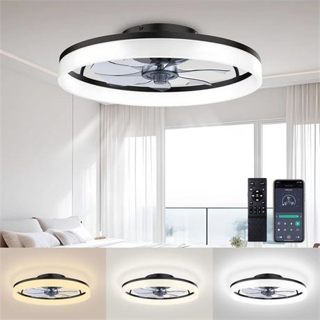 Ceiling Fans with Lights and Remote, 20" Fandelier Ceiling Fan Flush Mount,