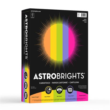 Astrobrights® Color Card Stock, Happy Assortment, Letter (8.5" x 11"), 65 Lb,