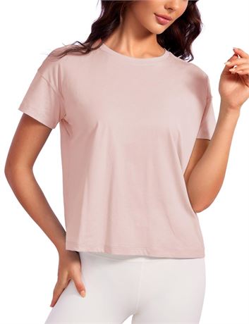 CRZ YOGA Pima Cotton Short Sleeve Workout Tops for Women Loose Basic T-Shirt