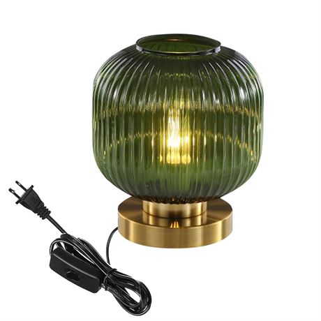 Green Table Lamp Glass Nightstand Lamp Mid Century Modern Gold Desk lamp with