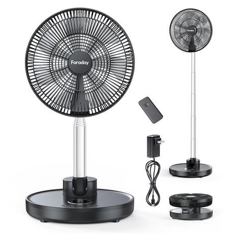 FARADAY Oscillating Standing Fan 12” Foldable Portable Quiet Floor Fan 12000mAh