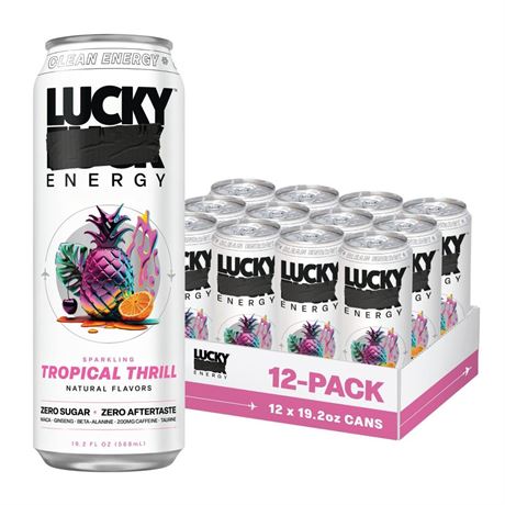 LUCKY F*CK Zero Sugar Energy Drink 19.2 Fl Oz Cans (Pack of 12) Tropical