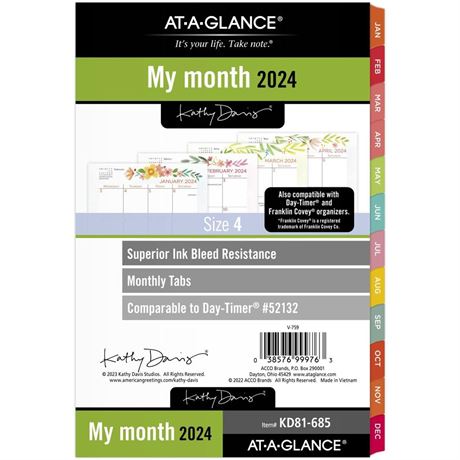 AT-A-GLANCE 2024 Monthly Planner Refill, 52132 DAY-TIMER, 5-1/2" x 8-1/2", Size