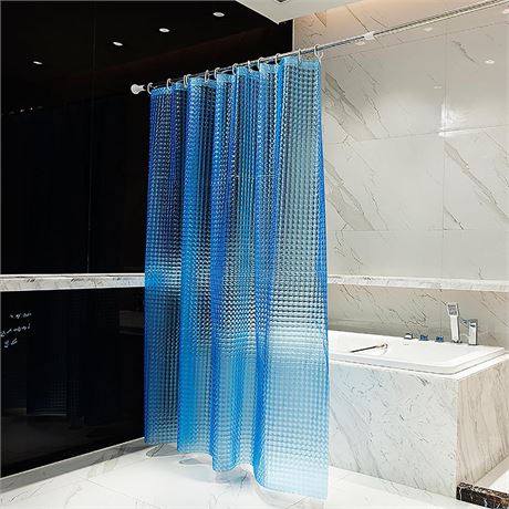 EVA Blue Shower Curtain Liner,3D Plastic 5G Shower Liners with 12 Rustproof