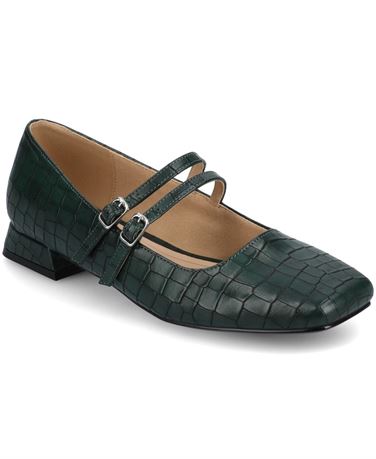 Journee Women's Gredah Medium/Wide Mary Jane Flat Shoes (Croco/Green) - Size