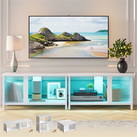 Pinmoco LED TV Stand for TVs up to 65'', Expandable Side by Side or Stacking TV