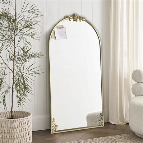 POZINO Vintage Arched Mirror, Large Gold Ornate Mirror, Baroque Antique