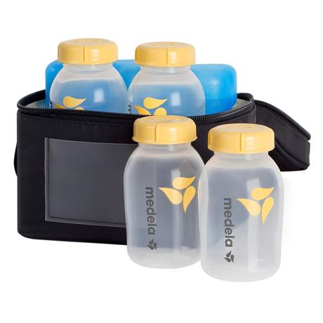 Medela Breast Milk Storage Cooler Bag with Contoured Ice Pack, 4 Bottles and