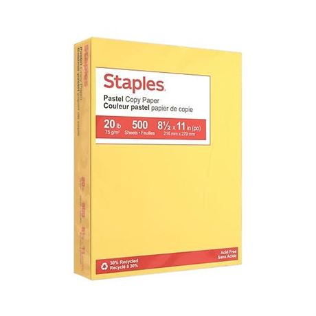 500 Pack Staples 30% Recycled Pastel Coloured Copy Paper - Letter - 8-1/2" X