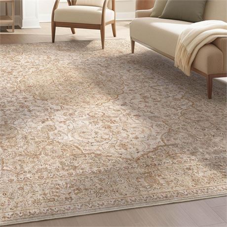 Well Woven Asha Collection Elegant Beige Oriental Medallion 5x7 Rug Perfect for