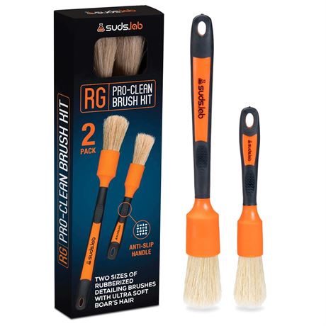 SudsLab 2-pack Rubberized Detailing Brush Set for Cars, Bikes, and