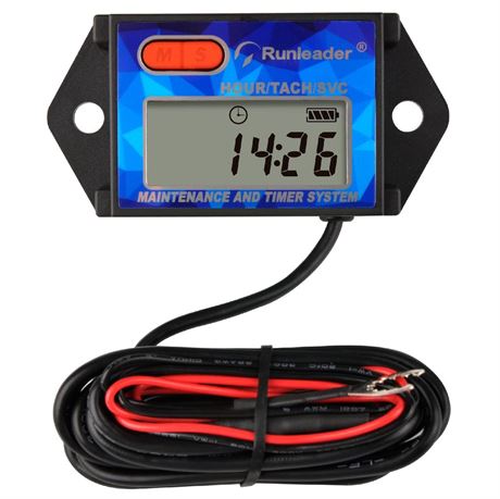 Runleader Self Powered Digital Tach Hour Meter,RPM Alert,Maintenance