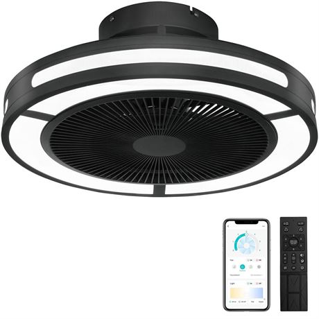 Ohniyou Enclosed Ceiling Fan With Lights,19" Bladeless Ceiling Fan With Lights