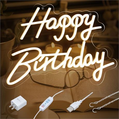 Happy Birthday Neon Sign with Dimmer,Happy Birthday Light Up Sign,Neon Happy