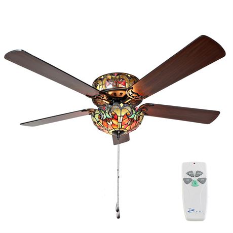 RIVER OF GOODS LED Stained Glass Ceiling Fan - Colorful Ceiling Fans With
